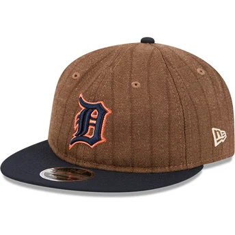 New Era Flat Brim 9FIFTY Retro Crown Wool Pinstripe Detroit Tigers MLB Brown and Navy Blue Adjustable Cap