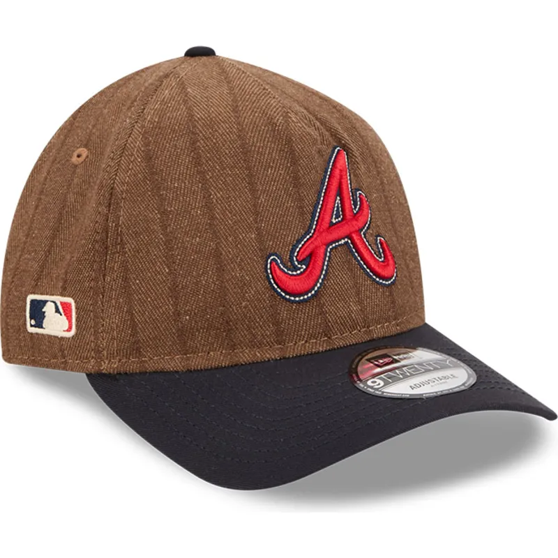 brazowa-i-granatowa-regulowana-czapka-z-daszkiem-9twenty-a-frame-wool-pinstripe-atlanta-braves-mlb-new-era