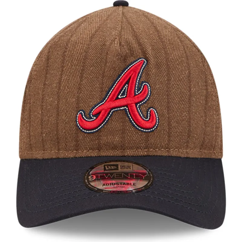 cap-islenkta-brown-adjustable-strap-9twenty-a-frame-wool-pinstripe-atlanta-braves-mlb-new-era