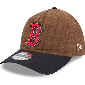 New Era Curved Brim 9TWENTY A Frame Wool Pinstripe Boston Red Sox MLB Brown and Navy Blue Adjustable Cap