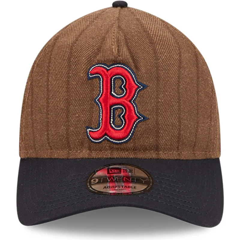cap-islenkta-brown-adjustable-strap-9twenty-a-frame-wool-pinstripe-boston-red-sox-mlb-new-era