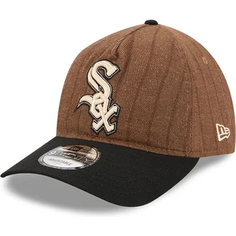 Gorra curva marrón y negra ajustable 9TWENTY A Frame Wool Pinstripe de Chicago White Sox MLB de New Era