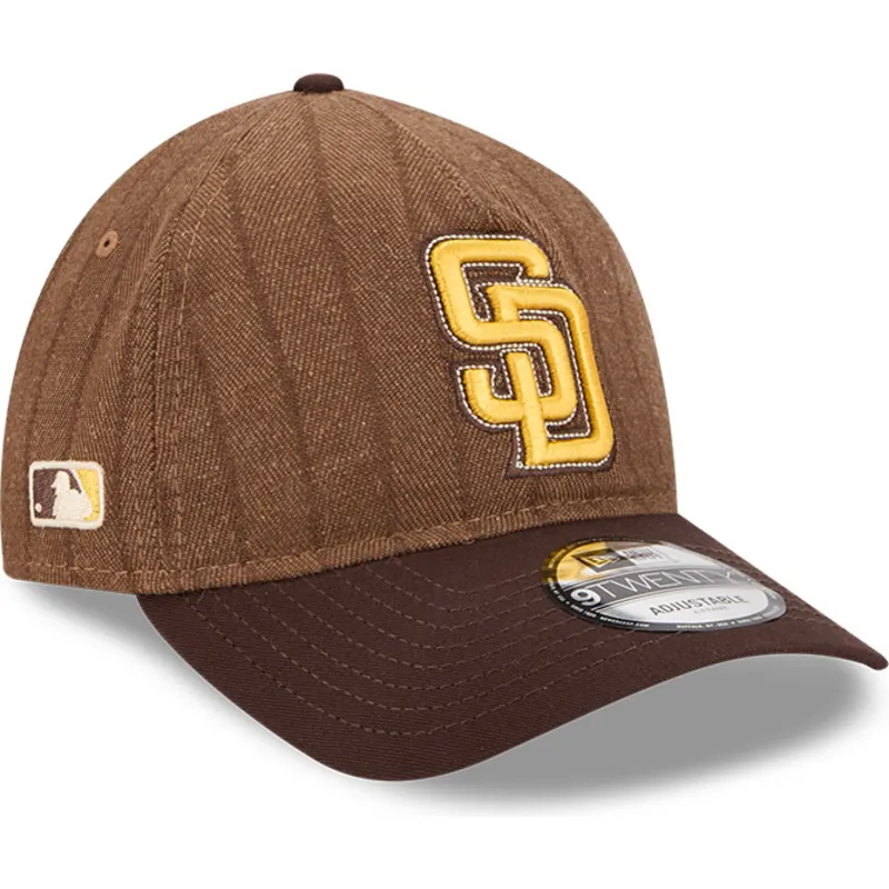 cap-islenkta-brown-adjustable-strap-9twenty-a-frame-wool-pinstripe-san-diego-padres-mlb-new-era