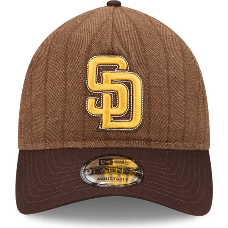 cap-islenkta-brown-adjustable-strap-9twenty-a-frame-wool-pinstripe-san-diego-padres-mlb-new-era