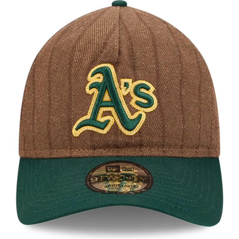 cap-islenkta-brown-adjustable-strap-9twenty-a-frame-wool-pinstripe-oakland-athletics-mlb-new-era