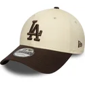 bezowo-brazowa-zakrzywiona-czapka-regulowana-9forty-side-patch-los-angeles-dodgers-mlb-od-new-era