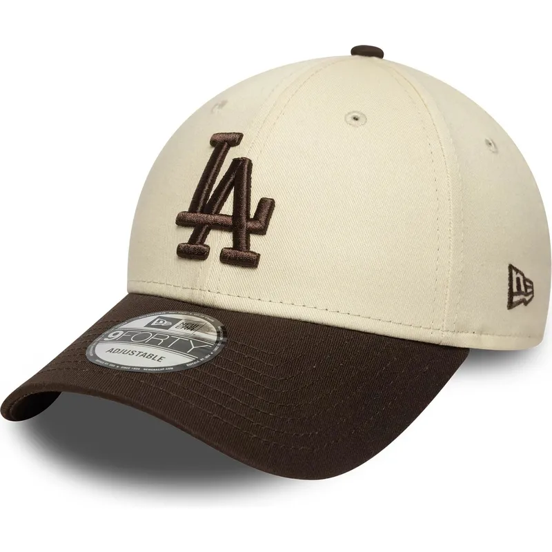 bezowo-brazowa-regulowana-czapka-z-daszkiem-9forty-side-patch-los-angeles-dodgers-mlb-new-era