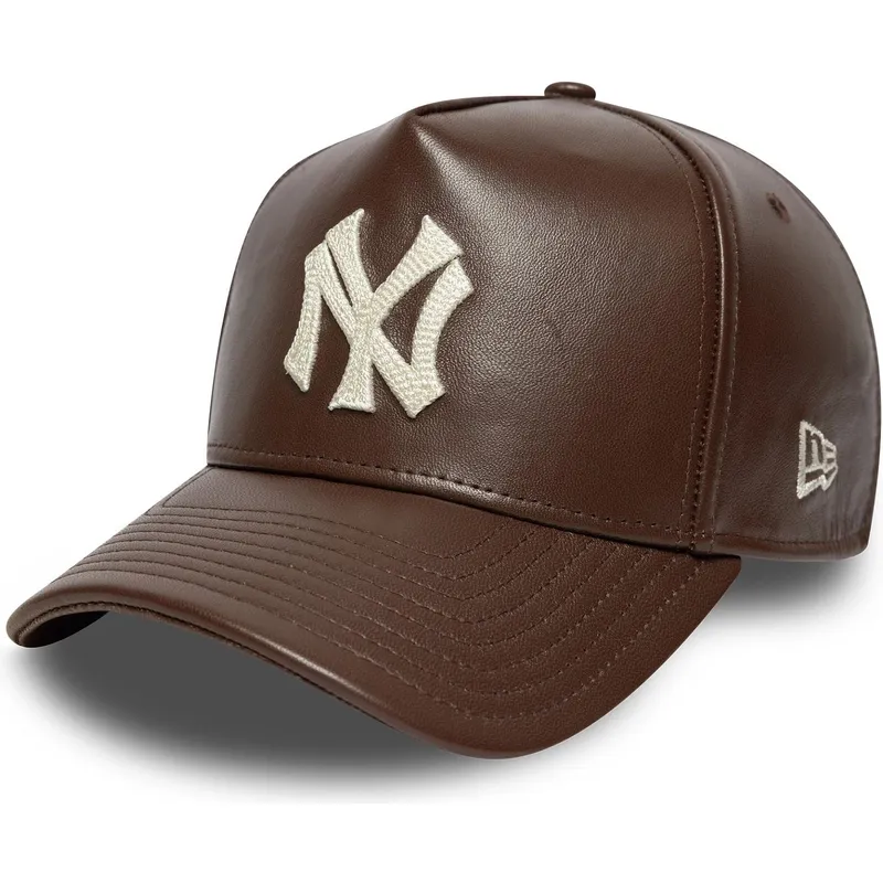 brazowa-regulowana-czapka-z-daszkiem-9forty-e-frame-img-leather-new-york-yankees-mlb-new-era