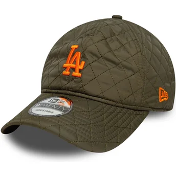 Zielona zakrzywiona regulowana czapka z pomarańczowym logo 9TWENTY Quilted Los Angeles Dodgers MLB marki New Era