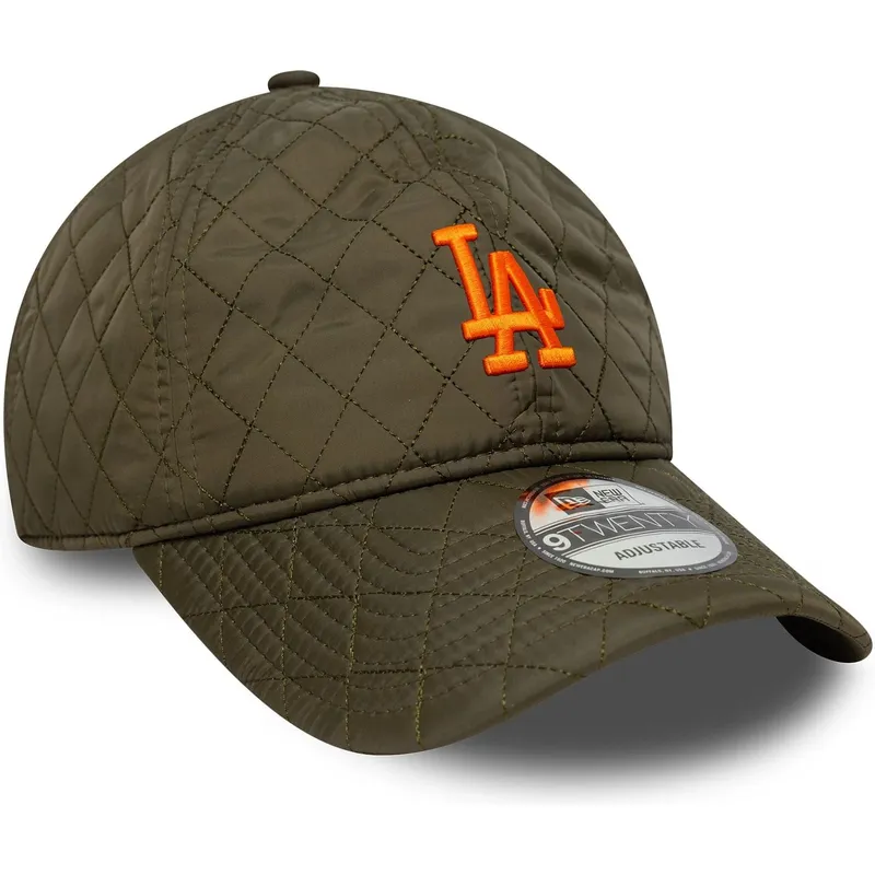 zielona-regulowana-czapka-z-zakrzywionym-daszkiem-z-pomaranczowym-logo-9twenty-quilted-los-angeles-dodgers-mlb-new-era