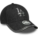 czarna-regulowana-damska-czapka-z-zakrzywionym-daszkiem-9forty-sequin-denim-los-angeles-dodgers-mlb-marki-new-era
