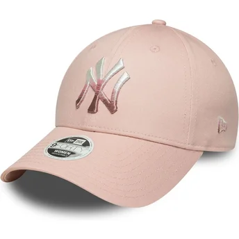 Różowa regulowana czapka z daszkiem dla kobiet 9FORTY z metalicznym logo New York Yankees MLB od New Era