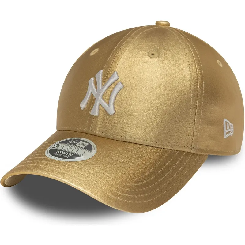 zlota-regulowana-czapka-z-zakrzywionym-daszkiem-dla-kobiet-9forty-metallic-new-york-yankees-mlb-new-era