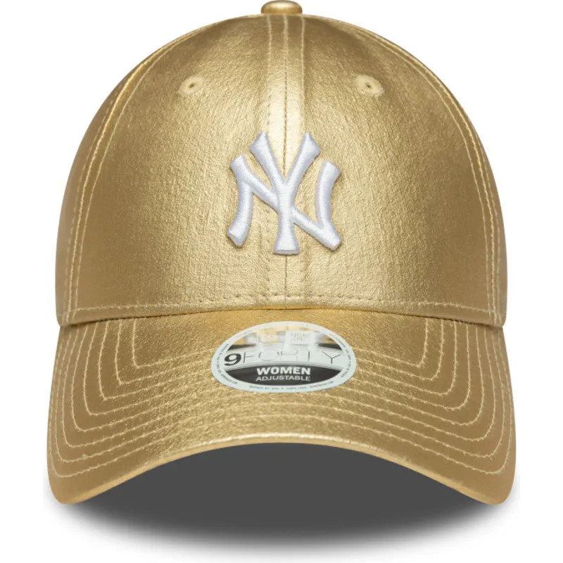 zlota-regulowana-czapka-z-zakrzywionym-daszkiem-dla-kobiet-9forty-metallic-new-york-yankees-mlb-new-era