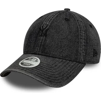 Czarna zakrzywiona regulowana czapka dla kobiet 9TWENTY Denim New York Yankees MLB od New Era
