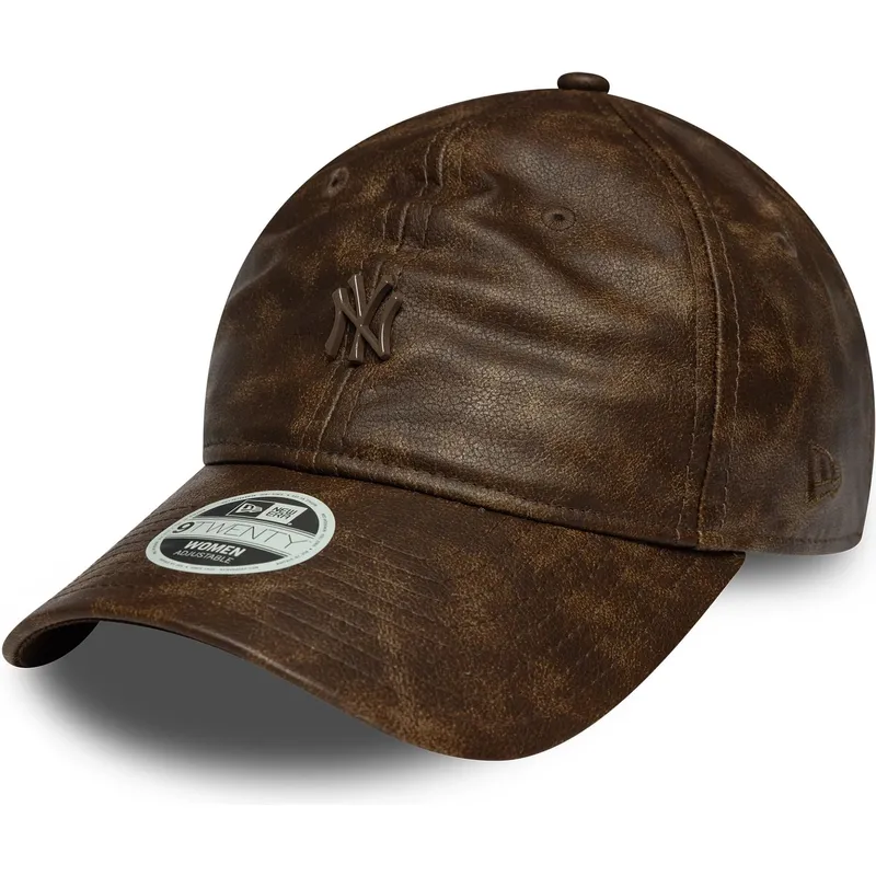 brazowa-regulowana-czapka-z-daszkiem-dla-kobiet-z-brazowym-logo-9twenty-worn-pu-new-york-yankees-mlb-new-era