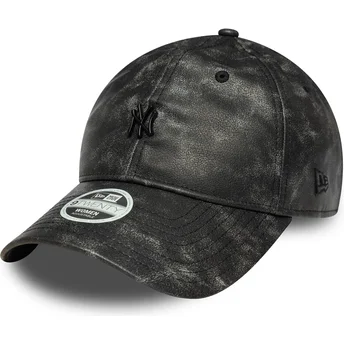 Czarna zakrzywiona regulowana czapka damska z czarnym logo 9TWENTY Worn PU New York Yankees MLB od New Era