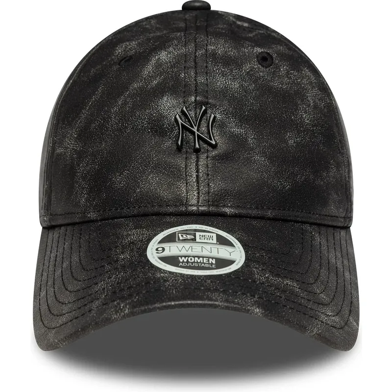 czarna-regulowana-czapka-z-zakrzywionym-daszkiem-dla-kobiet-z-czarnym-logo-9twenty-worn-pu-new-york-yankees-mlb-new-era