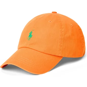 Pomarańczowa, regulowana czapka z zakrzywionym daszkiem z zielonym logo Cotton Chino Classic Sport od Polo Ralph Lauren