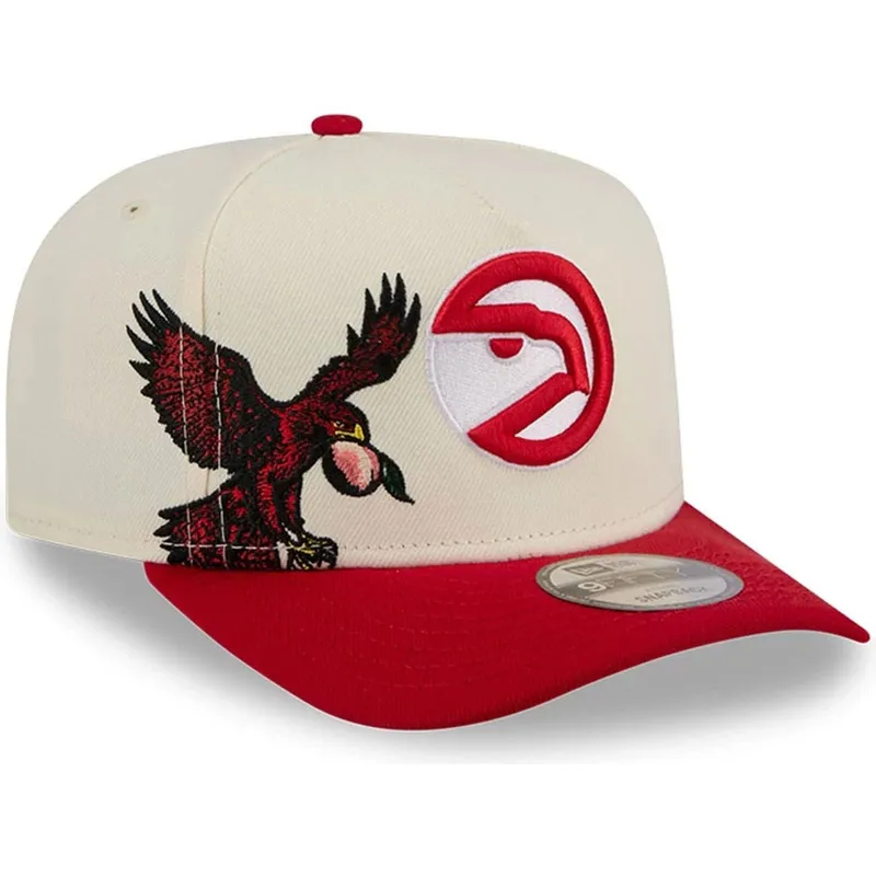 bezowo-czerwona-zakrzywiona-czapka-snapback-9fifty-a-frame-precurved-hardwood-classics-atlanta-hawks-nba-new-era