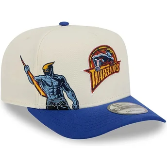 New Era Curved Brim 9FIFTY A Frame Precurved Hardwood Classics Golden State Warriors NBA Beige and Blue Snapback Cap