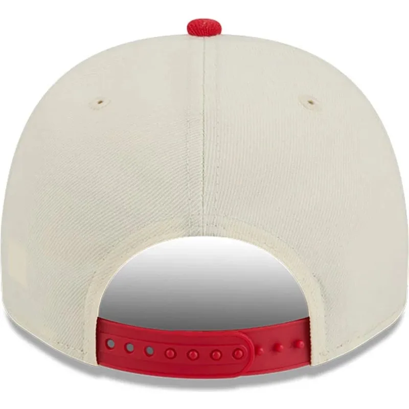 bezowo-czerwona-zakrzywiona-czapka-snapback-9fifty-a-frame-precurved-hardwood-classics-houston-rockets-nba-new-era