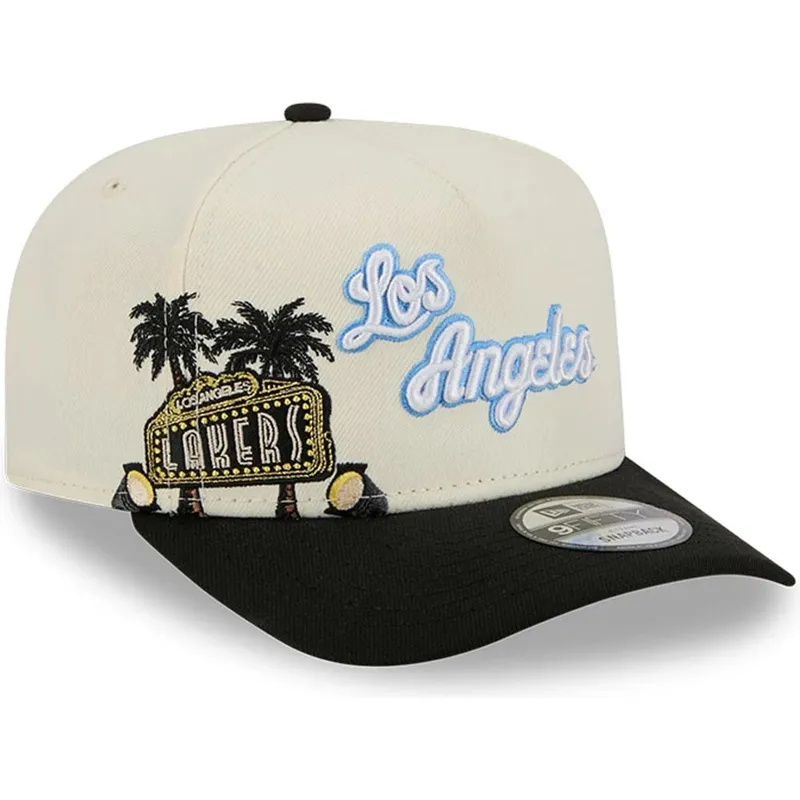 bezowo-czarna-zakrzywiona-czapka-snapback-9fifty-a-frame-precurved-hardwood-classics-los-angeles-lakers-nba-new-era