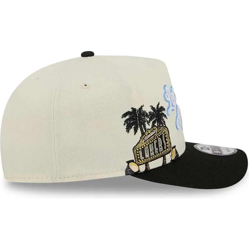 bezowo-czarna-zakrzywiona-czapka-snapback-9fifty-a-frame-precurved-hardwood-classics-los-angeles-lakers-nba-new-era