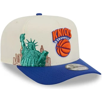 Beżowo-niebieska zakrzywiona czapka snapback 9FIFTY A Frame Precurved Hardwood Classics New York Knicks NBA New Era