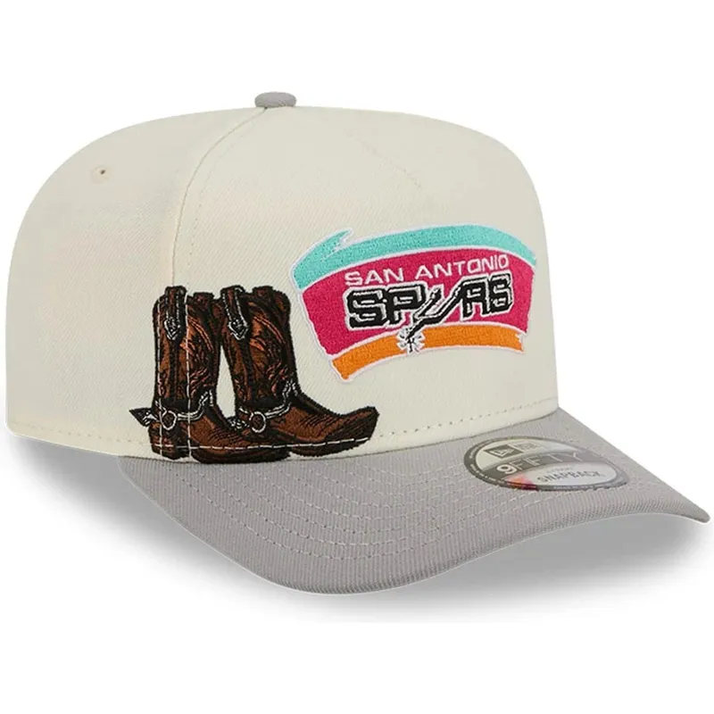 bezowo-szara-zakrzywiona-czapka-snapback-9fifty-a-frame-precurved-hardwood-classics-san-antonio-spurs-nba-new-era