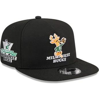 Czarna płaska czapka snapback 9FIFTY A Frame Hardwood Classics Milwaukee Bucks NBA New Era