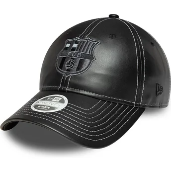 Czarna zakrzywiona regulowana czapka dla kobiet FC Barcelona LALIGA 9TWENTY PU Leather od New Era