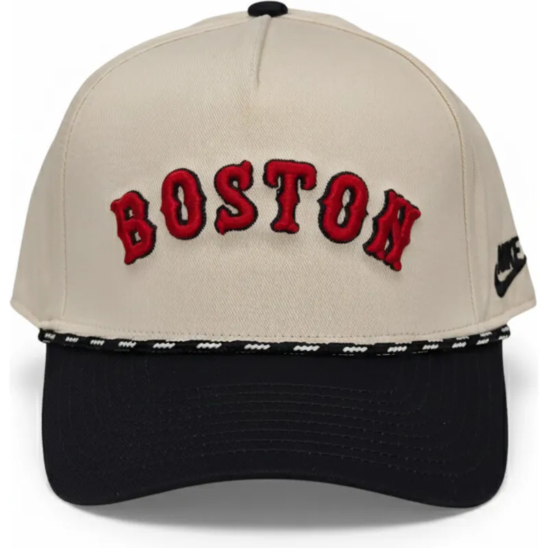 bezowo-czarna-czapka-z-zakrzywionym-daszkiem-snapback-rise-structured-boston-red-sox-mlb-marki-nike