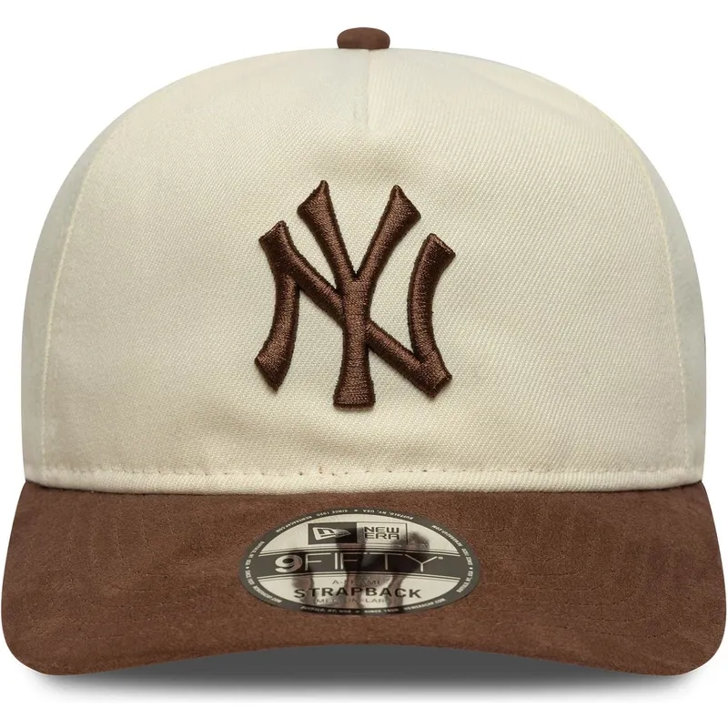 bezowo-brazowa-zakrzywiona-czapka-z-regulacja-9fifty-a-frame-suede-visor-new-york-yankees-mlb-new-era