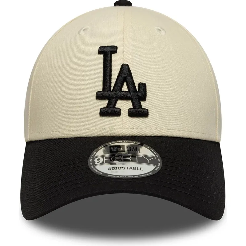 bezowo-czarna-regulowana-czapka-z-zakrzywionym-daszkiem-9forty-colour-block-los-angeles-dodgers-mlb-new-era