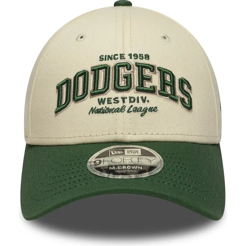 gorra-curva-beige-y-verde-ajustable-9forty-m-crown-wordmark-de-los-angeles-dodgers-mlb-de-new-era