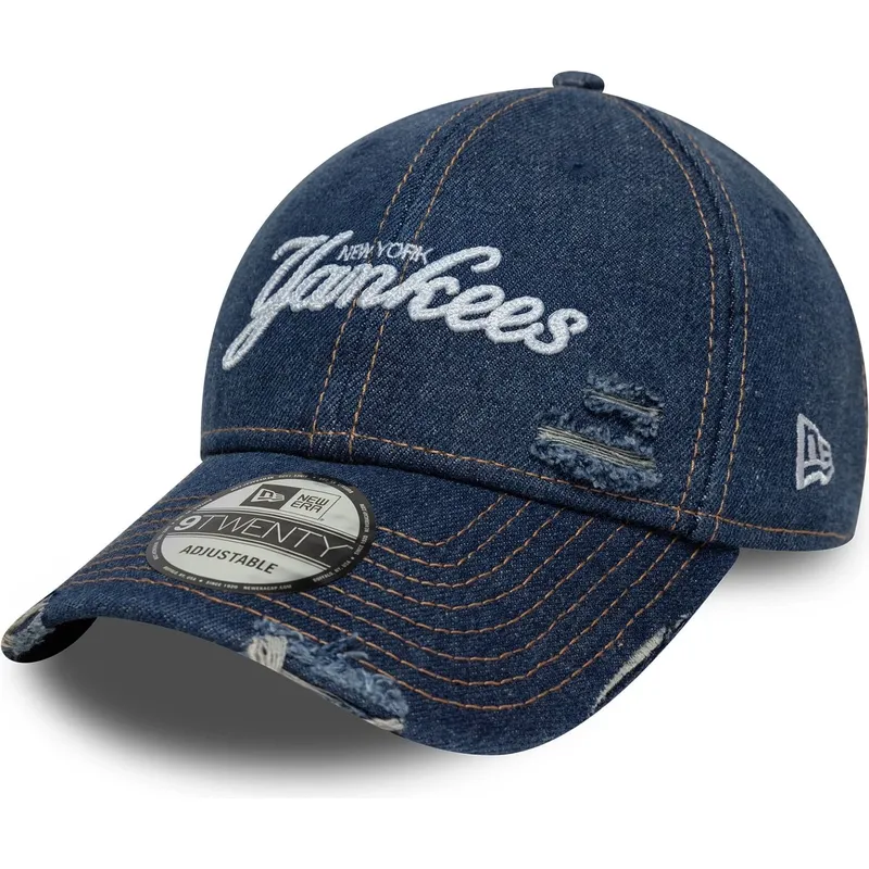 kepure-islenkta-melyna-reguliuojamas-9twenty-denim-distress-new-york-yankees-mlb-new-era
