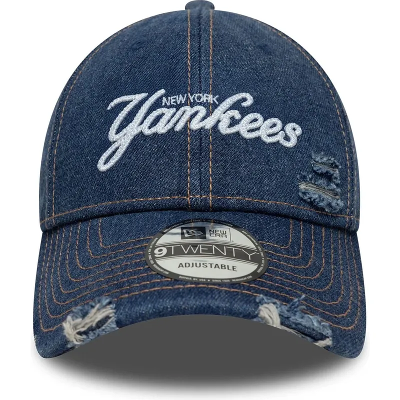 kepure-islenkta-melyna-reguliuojamas-9twenty-denim-distress-new-york-yankees-mlb-new-era
