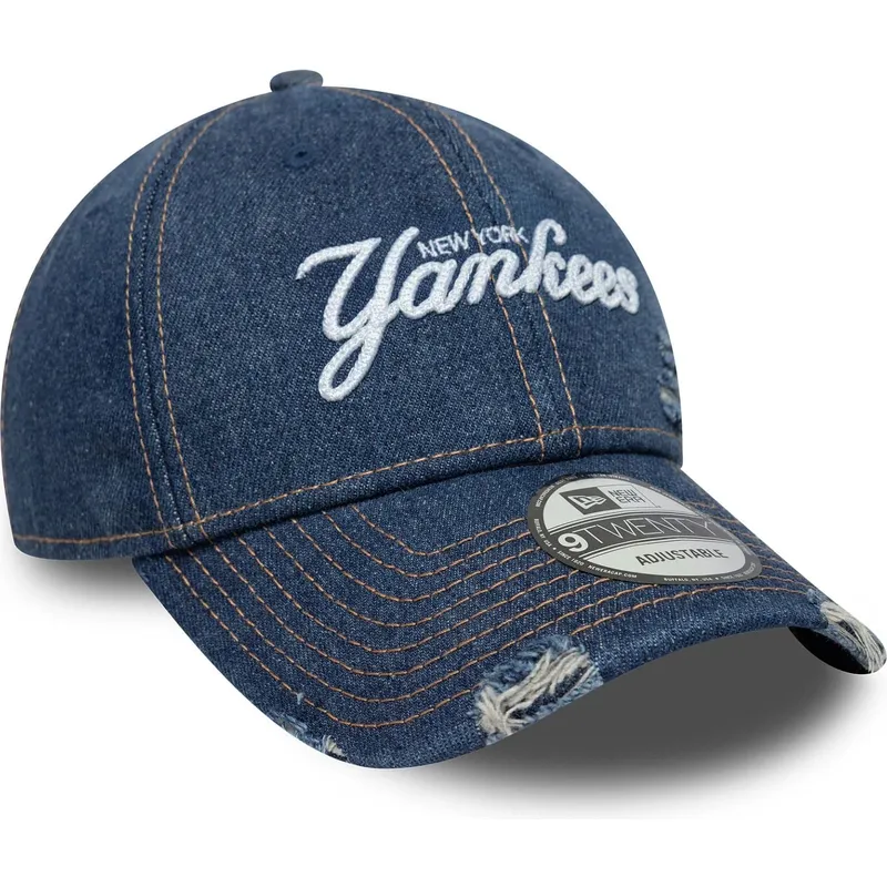kepure-islenkta-melyna-reguliuojamas-9twenty-denim-distress-new-york-yankees-mlb-new-era