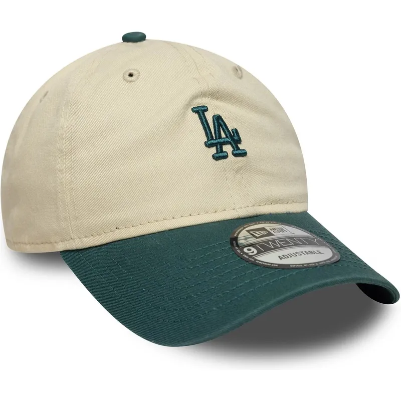 gorra-curva-beige-y-verde-ajustable-9twenty-mini-washed-de-los-angeles-dodgers-mlb-de-new-era