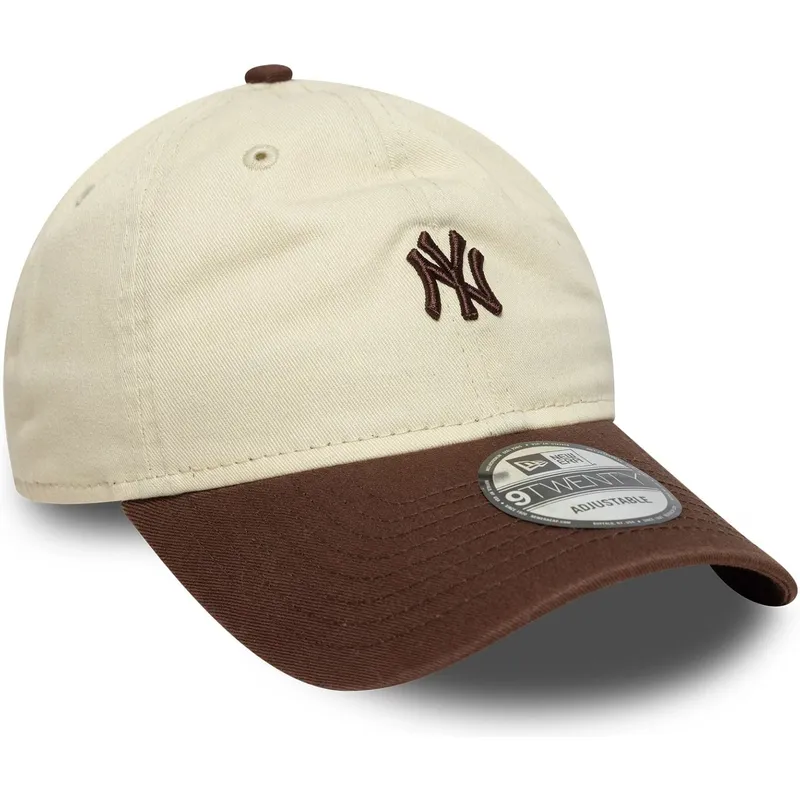 new-era-curved-brim-9twenty-mini-washed-new-york-yankees-mlb-beige-and-brown-adjustable-cap
