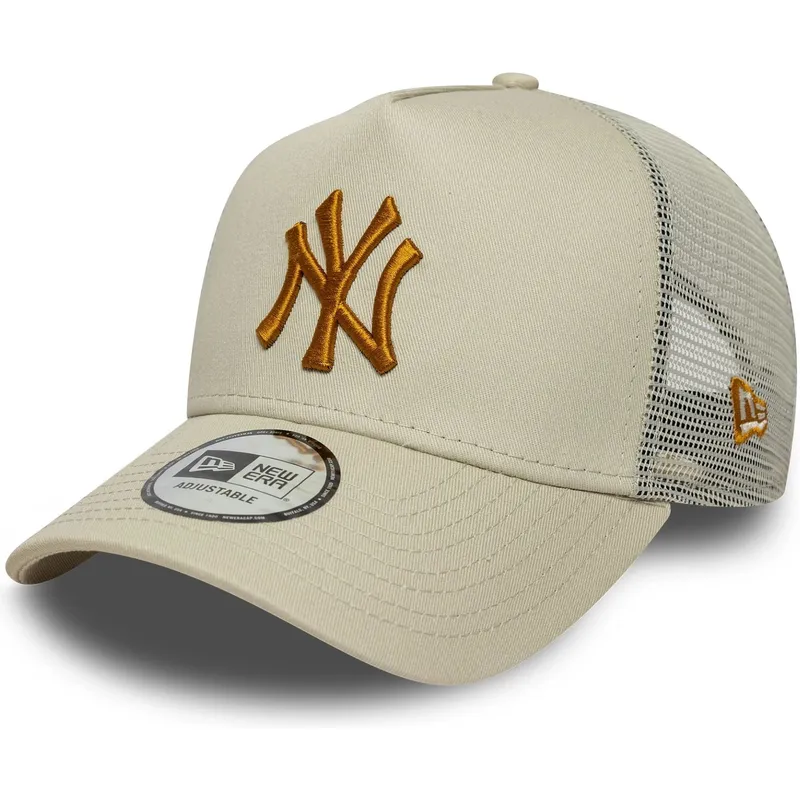 czapka-trucker-bezowa-z-brazowym-logo-a-frame-league-essential-new-york-yankees-mlb-new-era