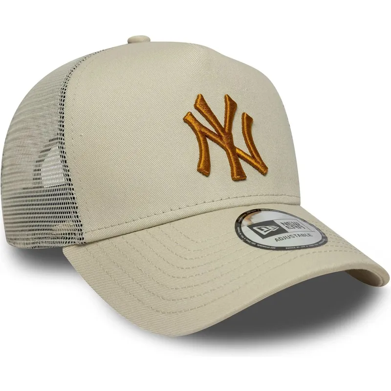 czapka-trucker-bezowa-z-brazowym-logo-a-frame-league-essential-new-york-yankees-mlb-new-era