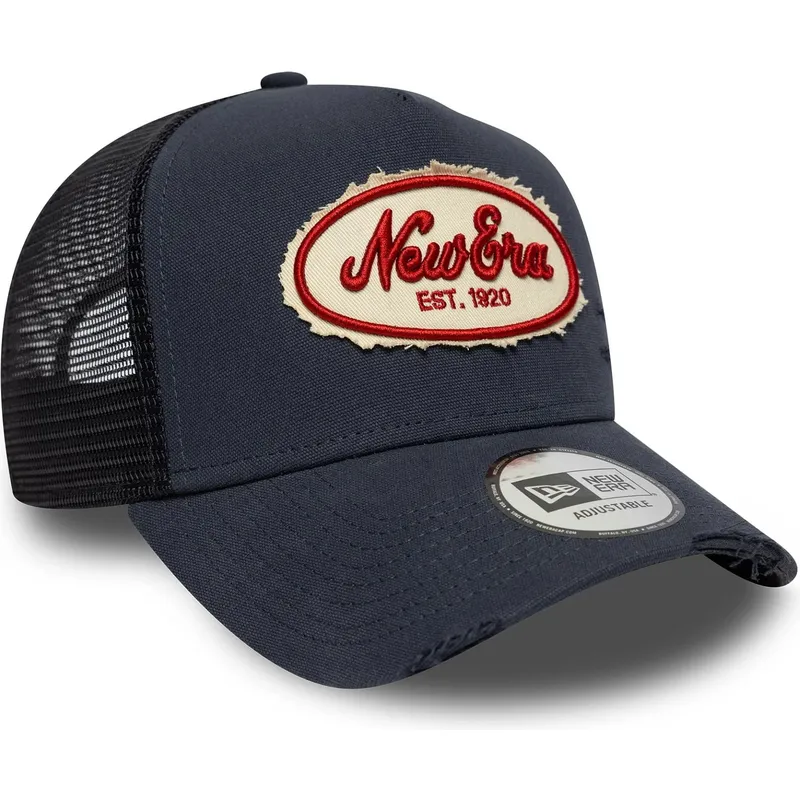 kepure-islenkta-tamsiai-melyna-snapback-a-frame-oval-canvas-distress-new-era