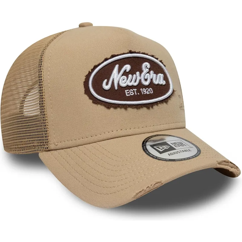 kepure-islenkta-ruda-snapback-a-frame-oval-canvas-distress-new-era