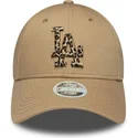 new-era-curved-brim-women-leopard-logo-9forty-animal-infill-los-angeles-dodgers-mlb-brown-adjustable-cap