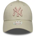 new-era-curved-brim-women-pink-logo-9forty-league-essential-new-york-yankees-mlb-beige-adjustable-cap