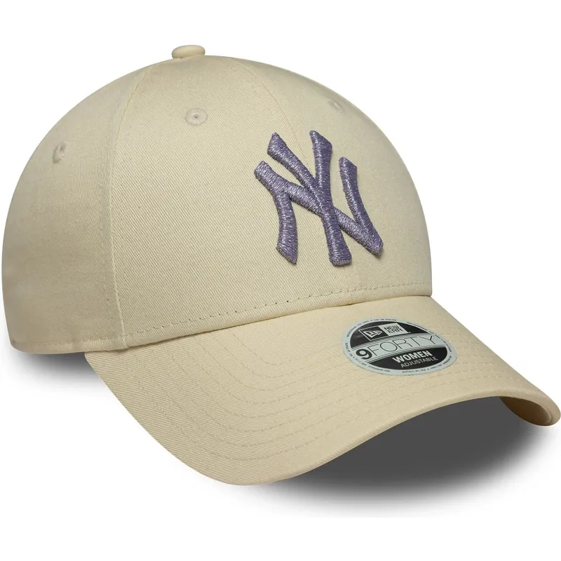 gorra-curva-beige-ajustable-con-logo-violeta-para-mujer-9forty-metallic-logo-de-new-york-yankees-mlb-de-new-era