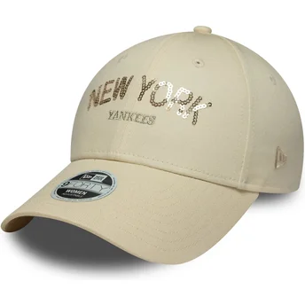 Cap išlenkta beige adjustable strap 9FORTY Sequin Wordmark New York Yankees MLB New Era