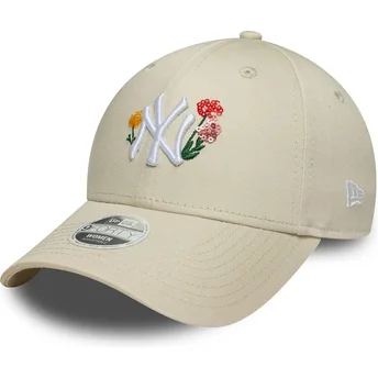 Beżowa regulowana czapka z zakrzywionym daszkiem dla kobiet 9FORTY Floral Icon New York Yankees MLB New Era